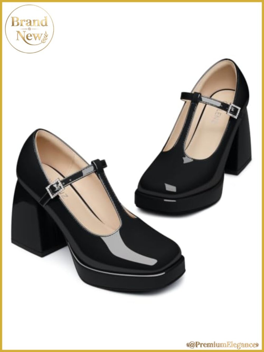 Women Mary Jane Heels Closed Toe Chunky Block Heel Faux Leather Pump Shoes